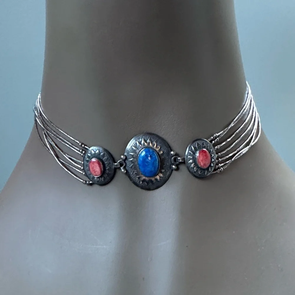 Carolyn Pollack liquid sterling silver turquoise choker‎ unsigned